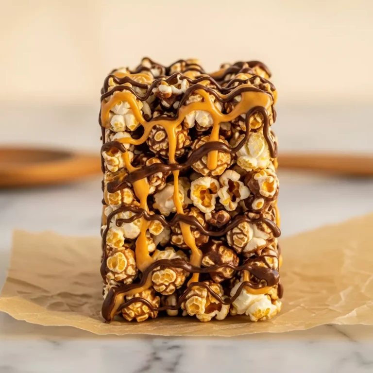 Side view of a pile of sweet and salty scotcharoo popcorn clusters