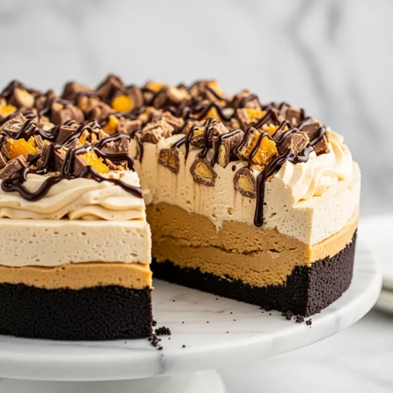 peanut butter butterfinger pie Side view of a whole peanut butter pie topped with crushed butterfingers