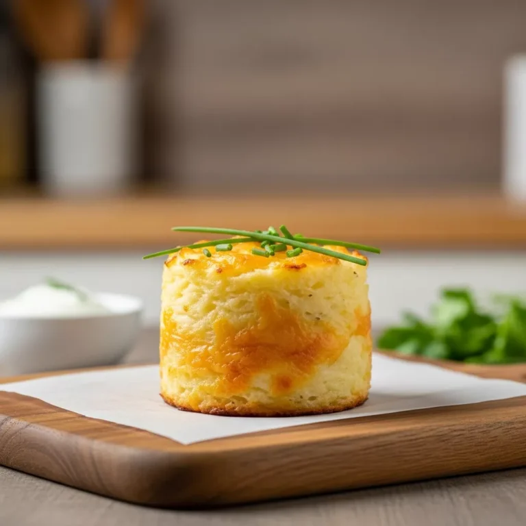 cheesy mashed potato puffs Side view of a baked cheesy mashed potato puff showing fluffy texture