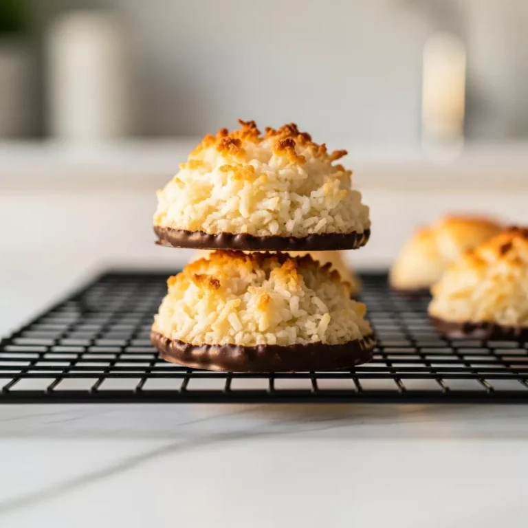 chewy coconut macaroons Side view of coconut macaroons cooling on a wire rack