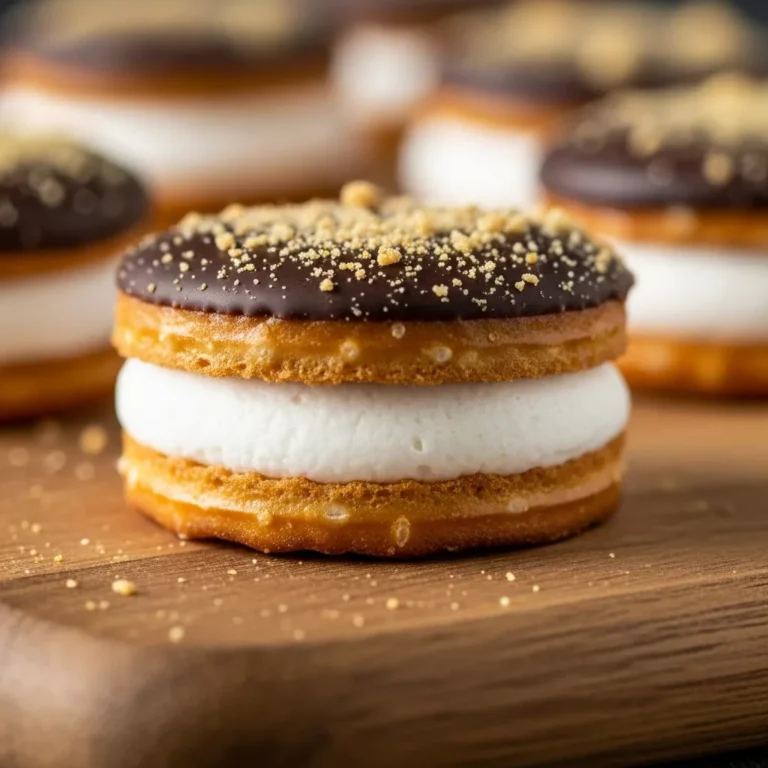 s'mores pretzel bites Side view of a s'mores pretzel bite showing the marshmallow layer