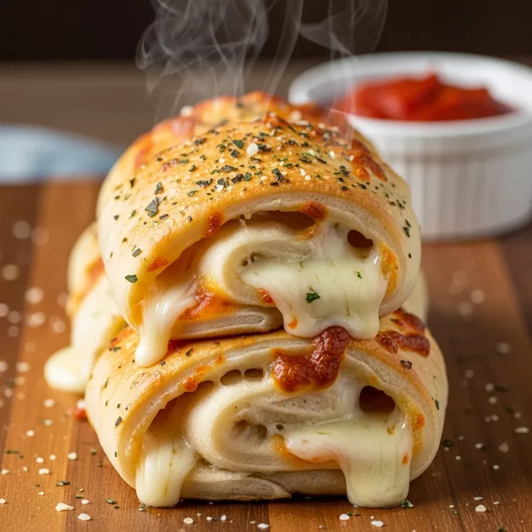 pizza roll-ups recipe Side view of baked pizza roll-ups showing fluffy dough and melted cheese