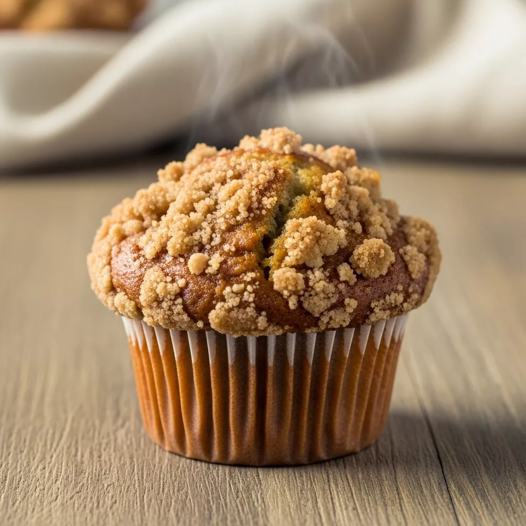 Close up macro shot of moist coffee cake banana muffins with crumb topping