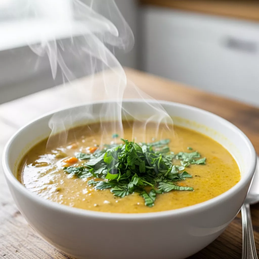Close-up of delicious creamy vegetable soup
