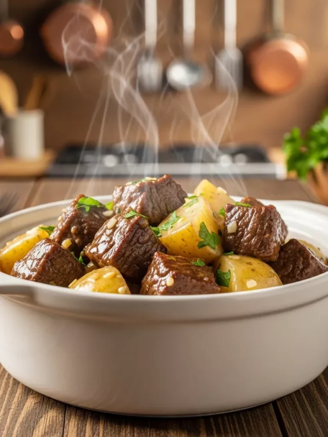 Comforting Slow Cooker Garlic Butter Beef Bites With Potatoes (Web Story)
