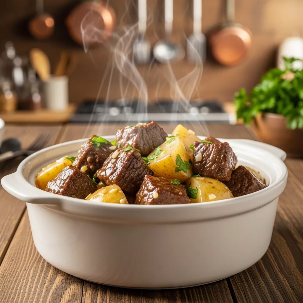 Delicious Slow Cooker Garlic Butter Beef Bites with Potatoes