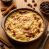 Close-up of creamy homemade baked rice pudding