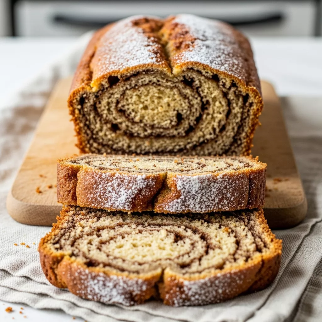 Close-up of delicious homemade cinnamon swirl banana bread
