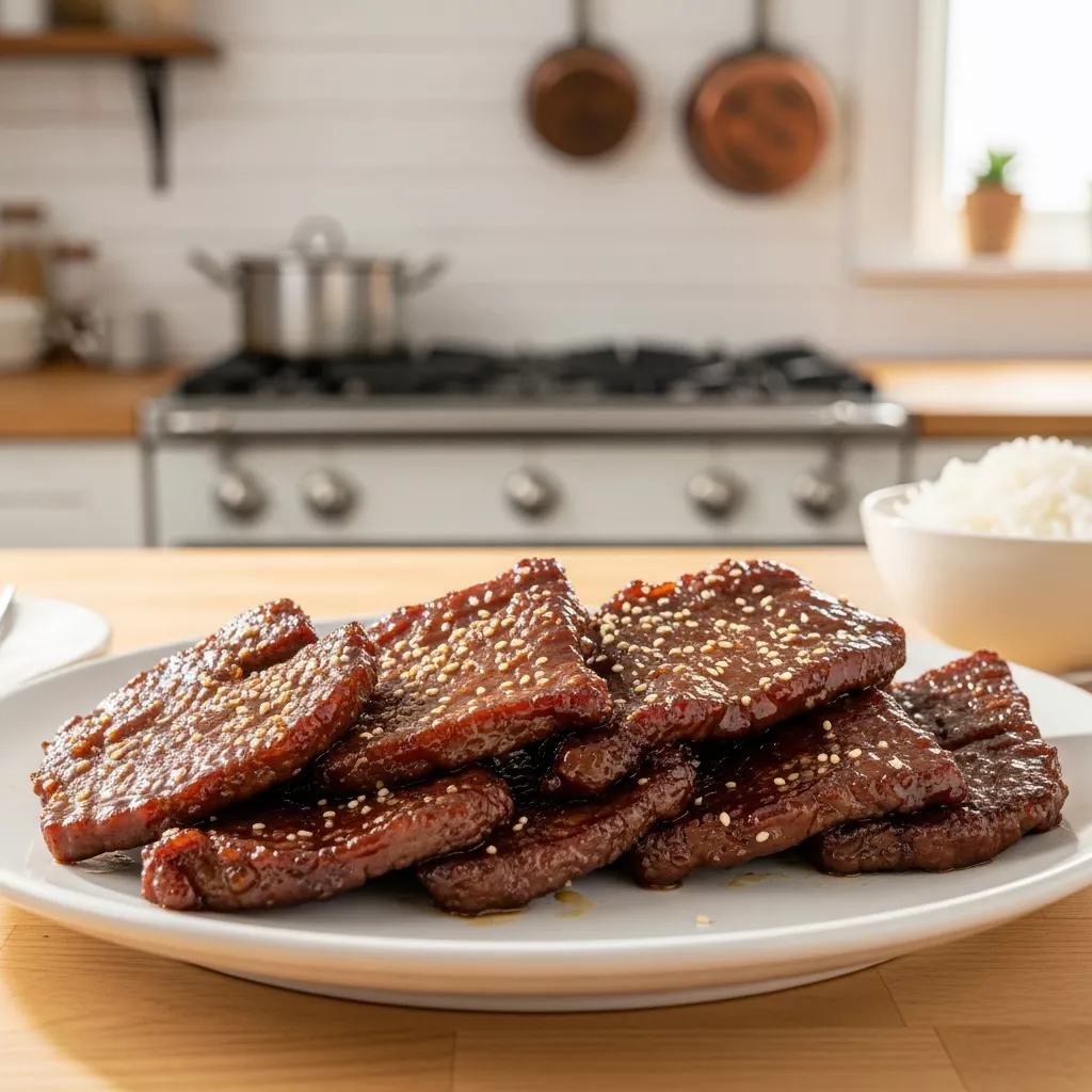Delicious homemade filipino beef tocino on a white plate