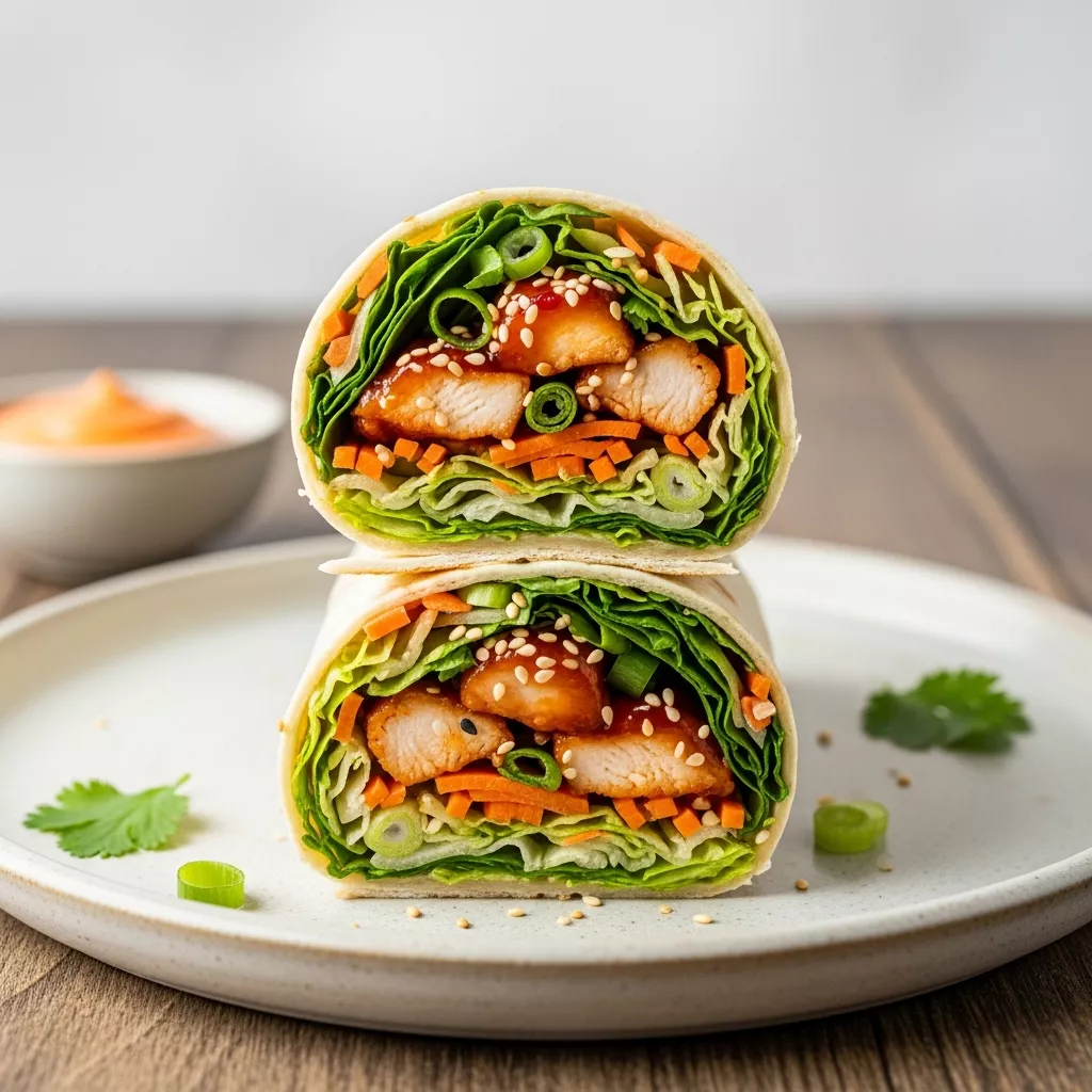 Close-up of delicious sweet chili chicken wraps