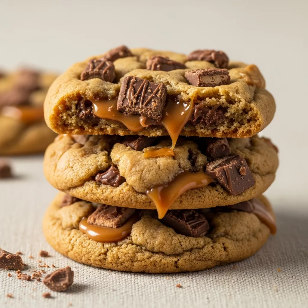Close-up of delicious homemade chewy twix cookies