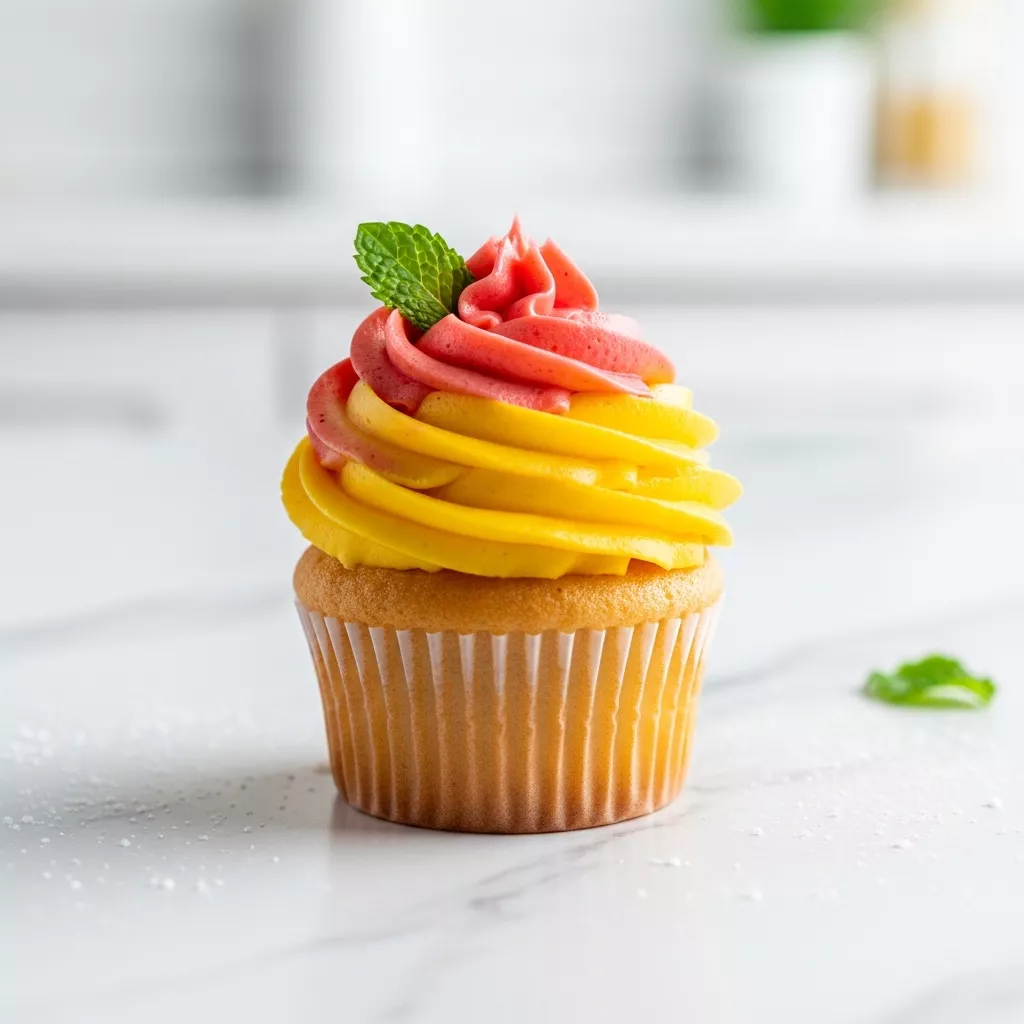Close-up of a delicious mango strawberry cupcakes