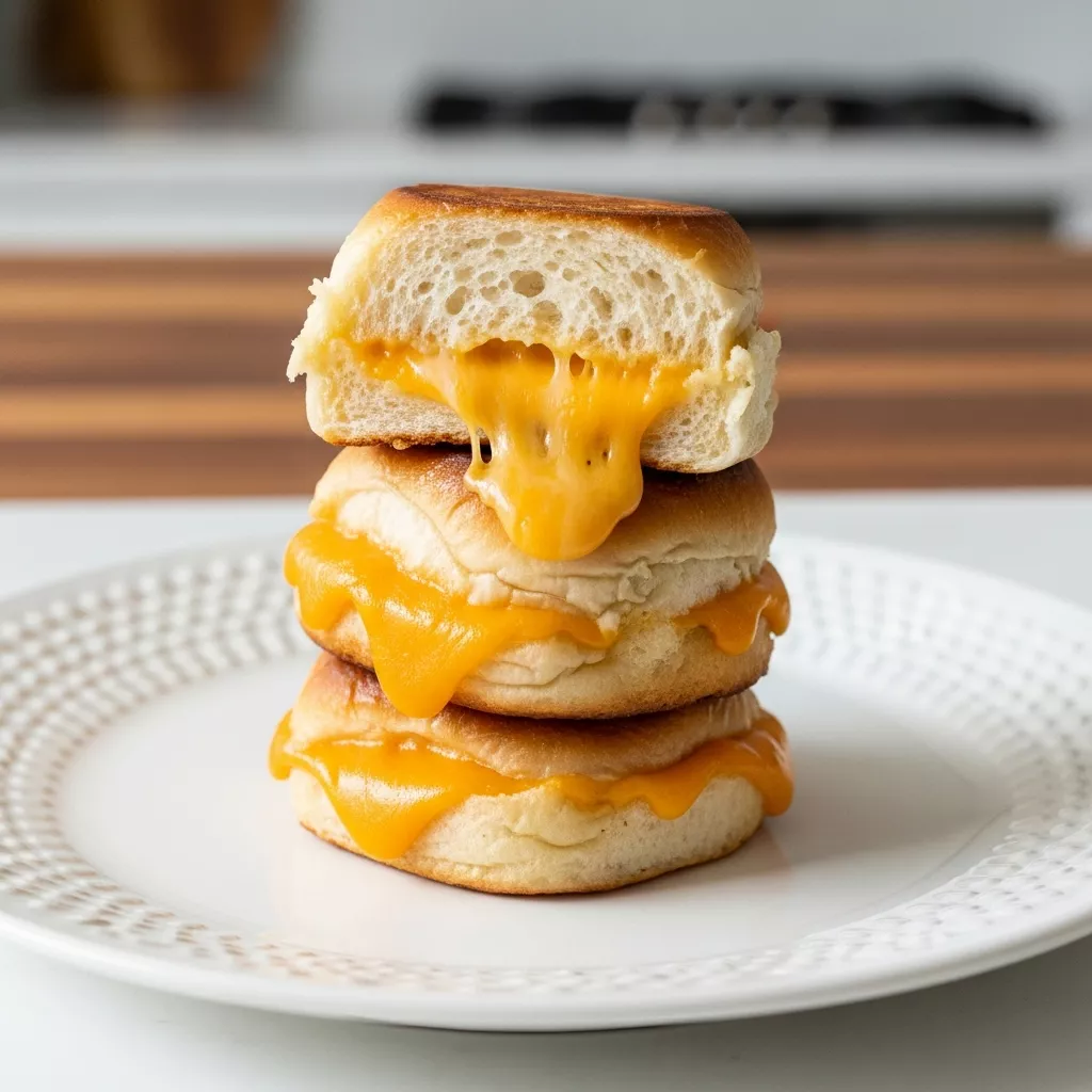 Close-up of stacked mini grilled cheese Hawaiian rolls