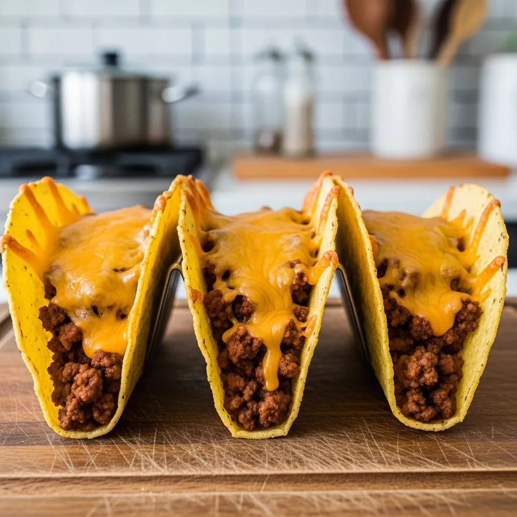Close-up of delicious cheesy oven baked tacos