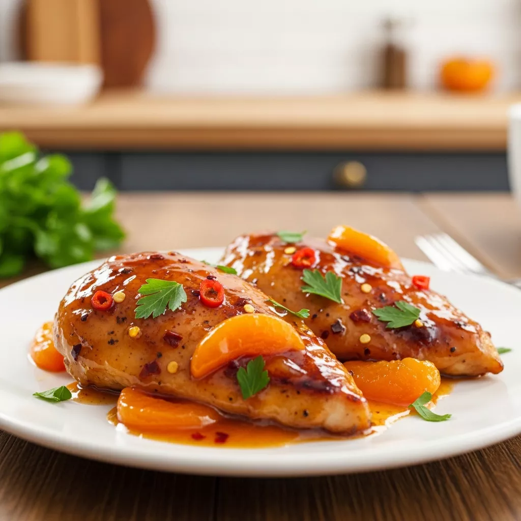 Close-up of delicious Chicken Diablo recipe, showcasing its sweet and spicy glaze