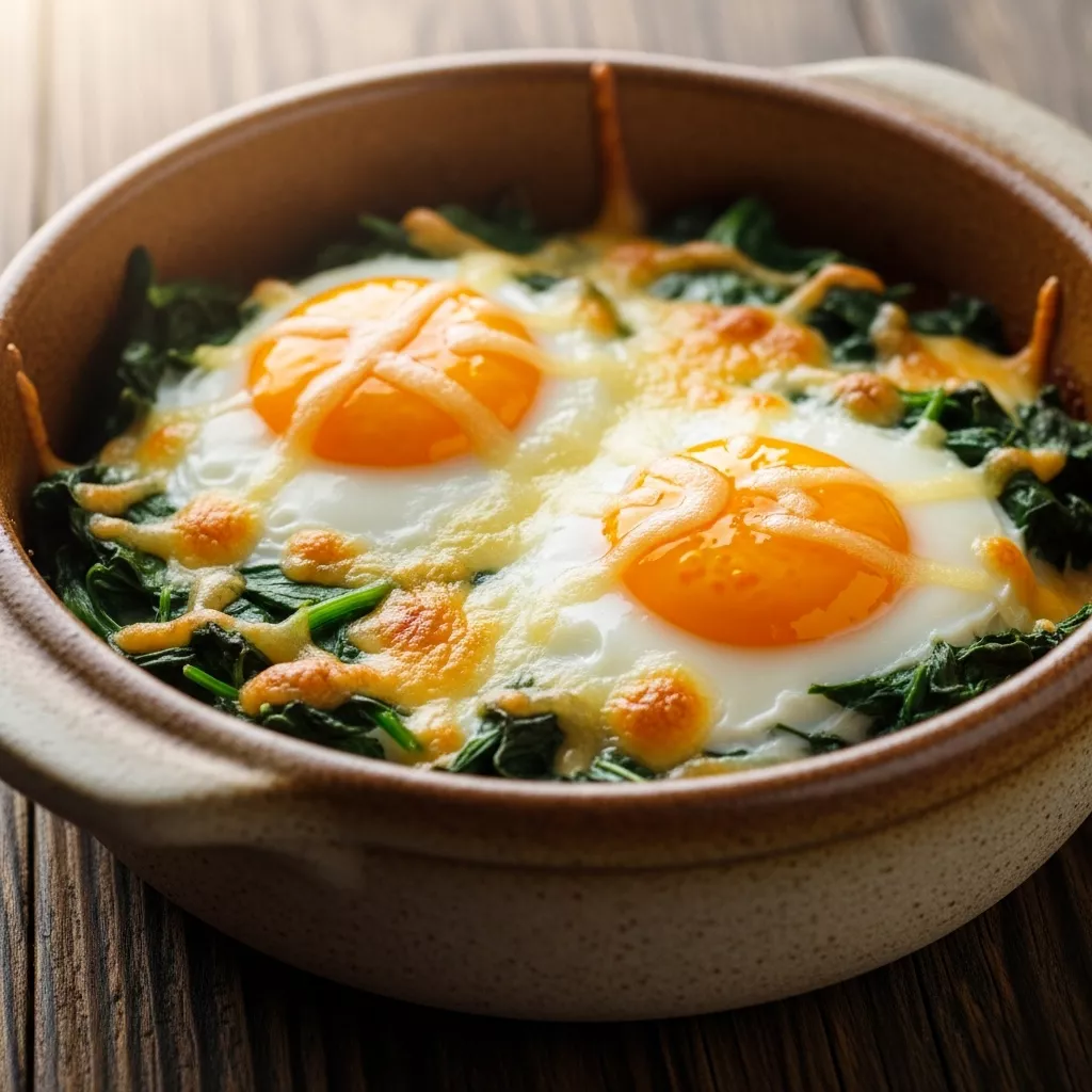 Keto Egg Recipe: Cheesy Keto Baked Eggs with Spinach