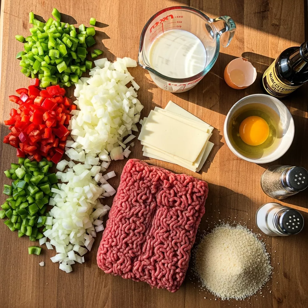 Ingredients for Philly Cheesesteak Meatloaf