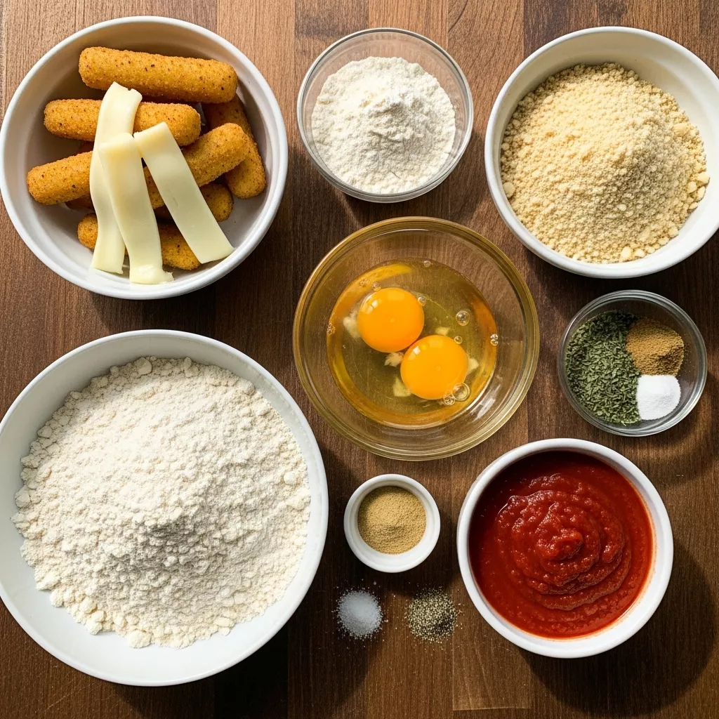 Ingredients for Ultimate Crispy Homemade Mozzarella Sticks