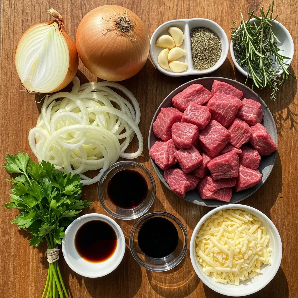 Ingredients for Cozy French Onion Beef and Noodles