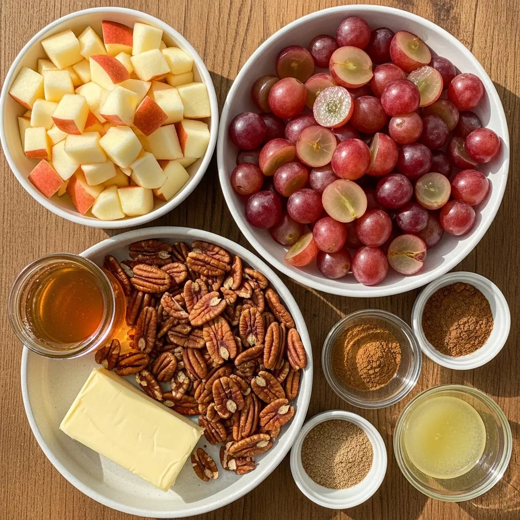 Ingredients for Cinnamon-Spiced Apple and Grape Salad with Pecans