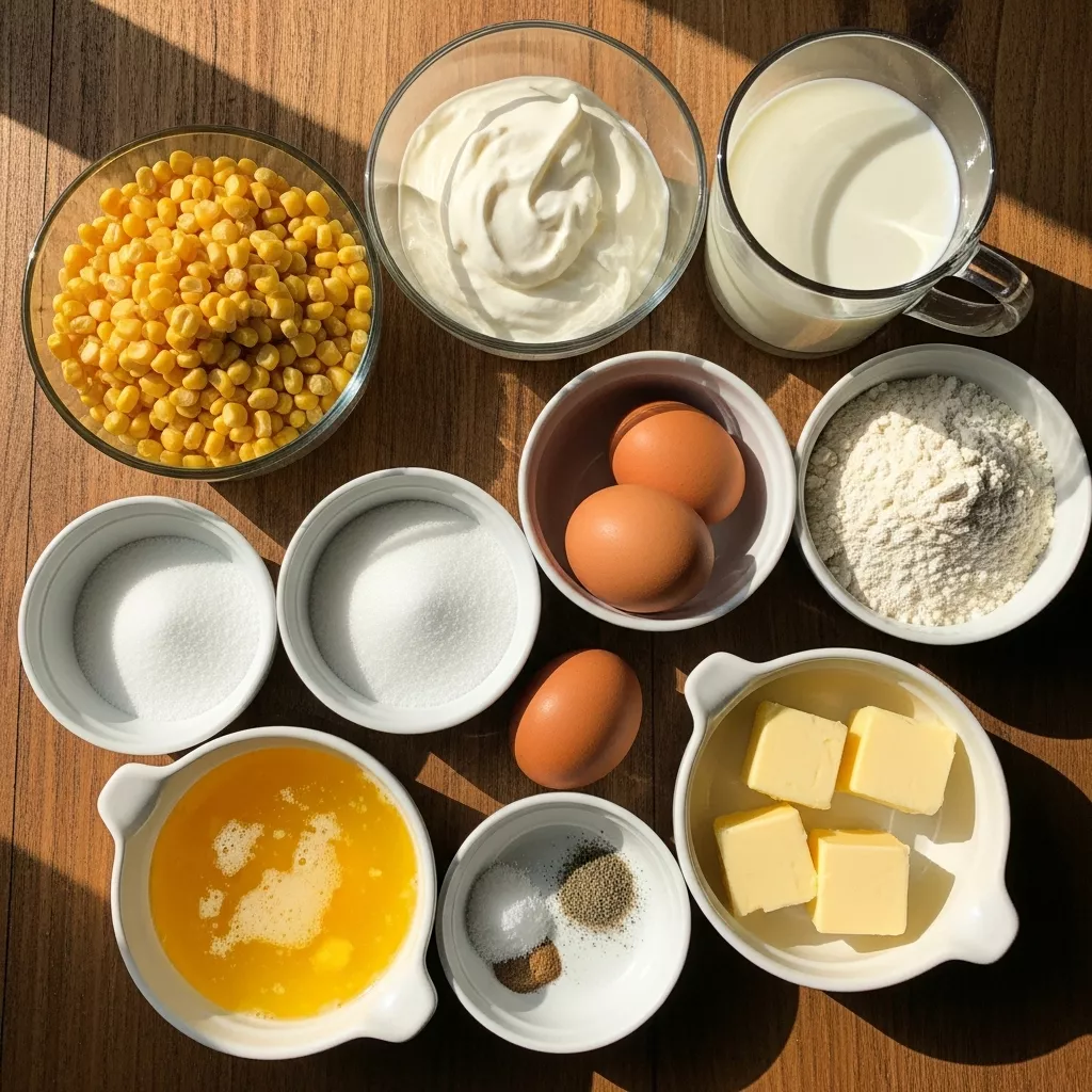 Ingredients for Creamy Dreamy Ruth's Chris Corn Pudding