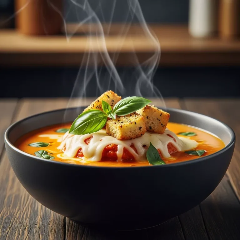 crockpot chicken parmesan soup Side view of a bowl of creamy chicken parmesan soup showing toppings