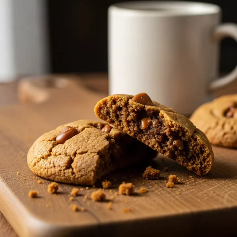 Brown butter coffee toffee cookies on a cutting board