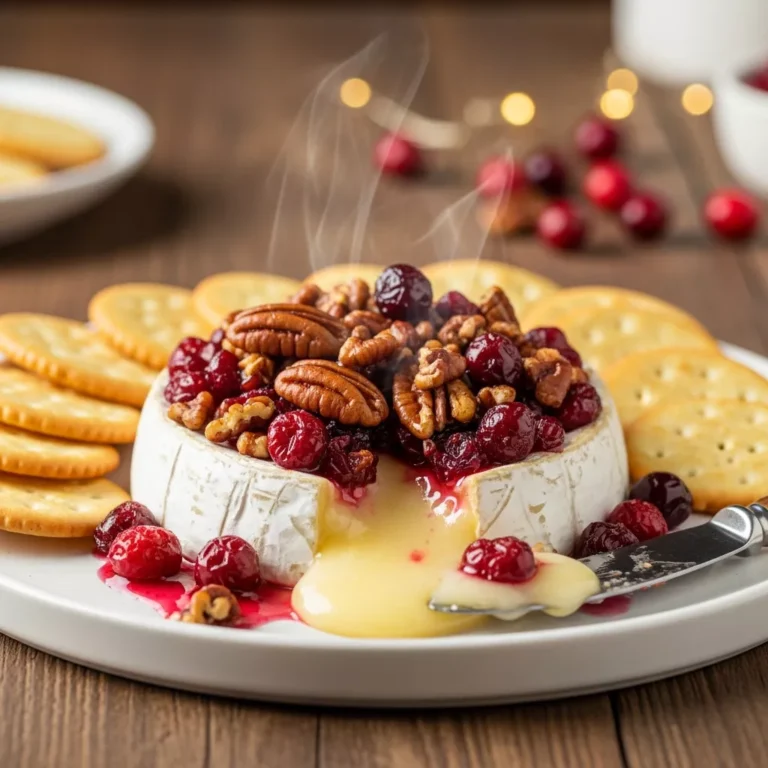Cranberry Pecan Baked Brie served with crackers