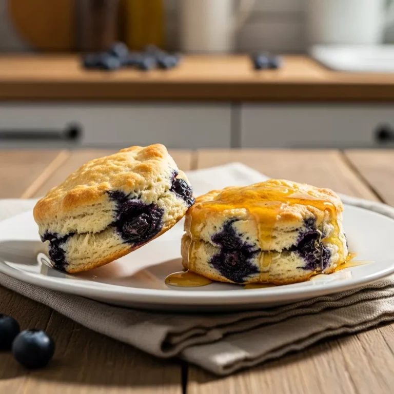 Homemade blueberry buttermilk biscuits with honey