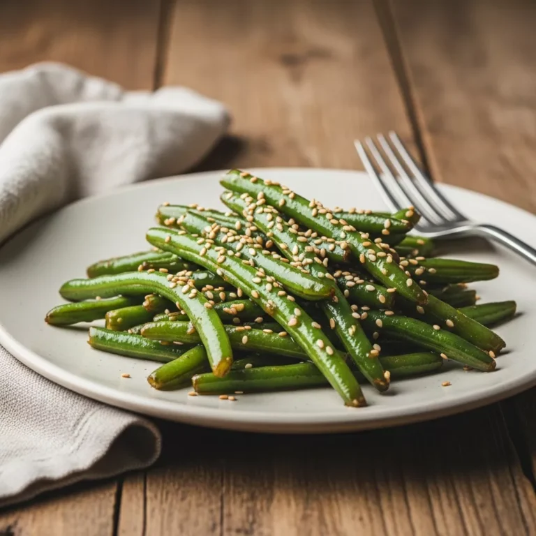 Serving of crack green beans on a plate
