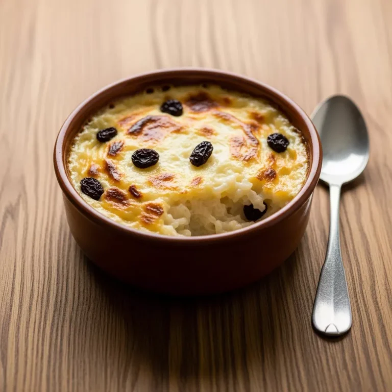 Homemade baked rice pudding in a bowl