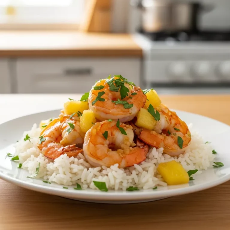 Hawaiian Garlic Shrimp with Sweet Pineapple on a plate
