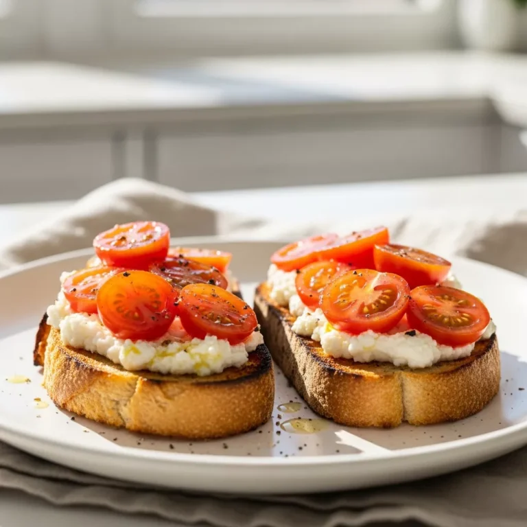 Ricotta tomato sourdough toast on a plate
