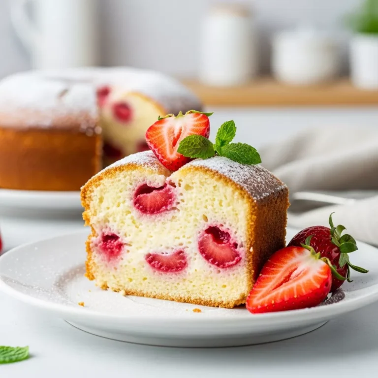 Slice of strawberry cream cheese pound cake