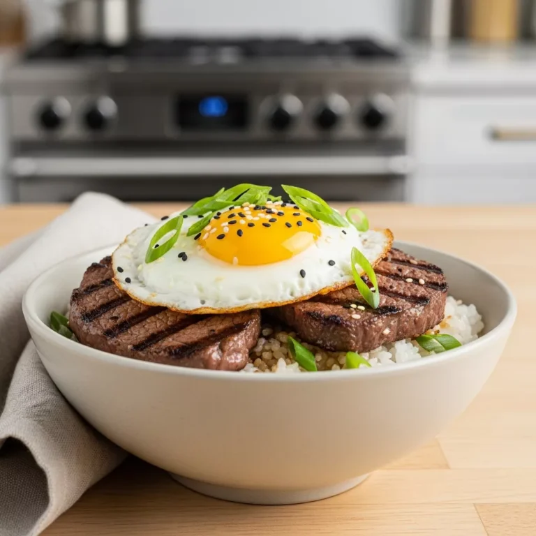 korean bbq steak bowl Korean BBQ Steak Rice Bowl with egg