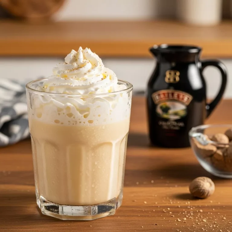 baileys eggnog recipe Side view of a glass of Baileys Eggnog