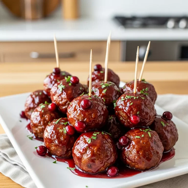 easy cranberry meatballs Platter of Zesty Cranberry Glazed Meatballs with toothpicks and parsley garnish