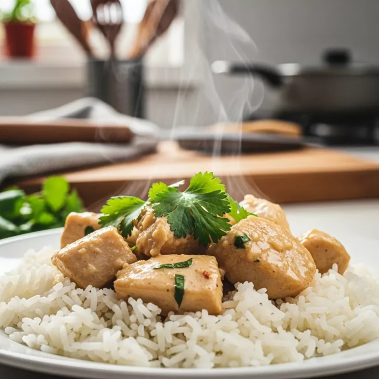 Brazilian coconut chicken served over rice