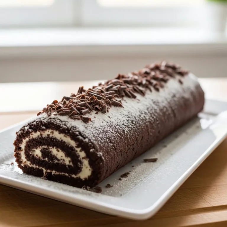 Elegant Black Forest Cake Roll on a serving plate