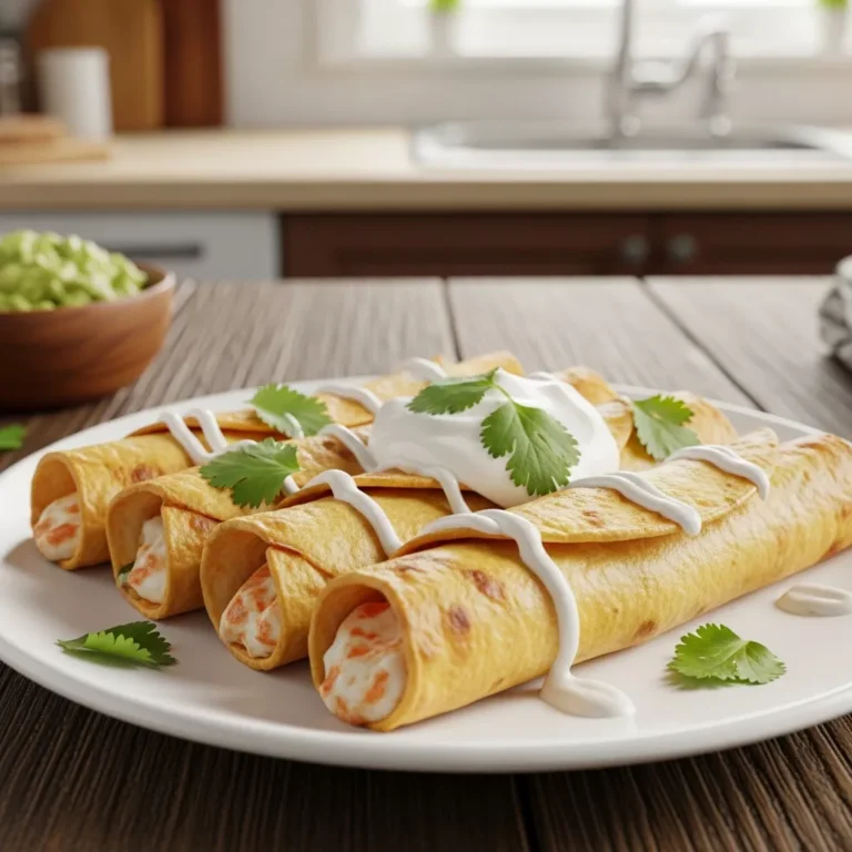 Side view of crispy baked cream cheese chicken taquitos