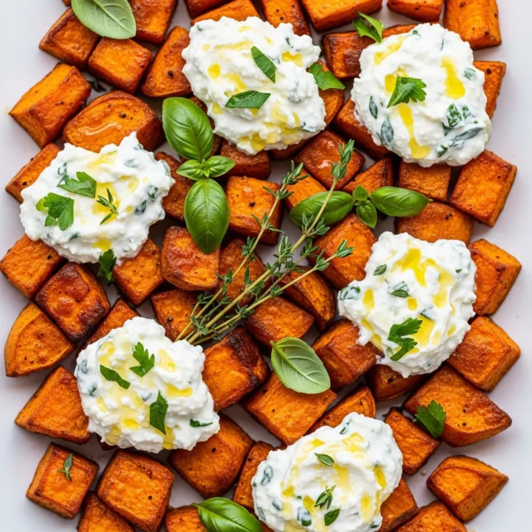 Recipe Card for Roasted Sweet Potatoes with Herbed Ricotta