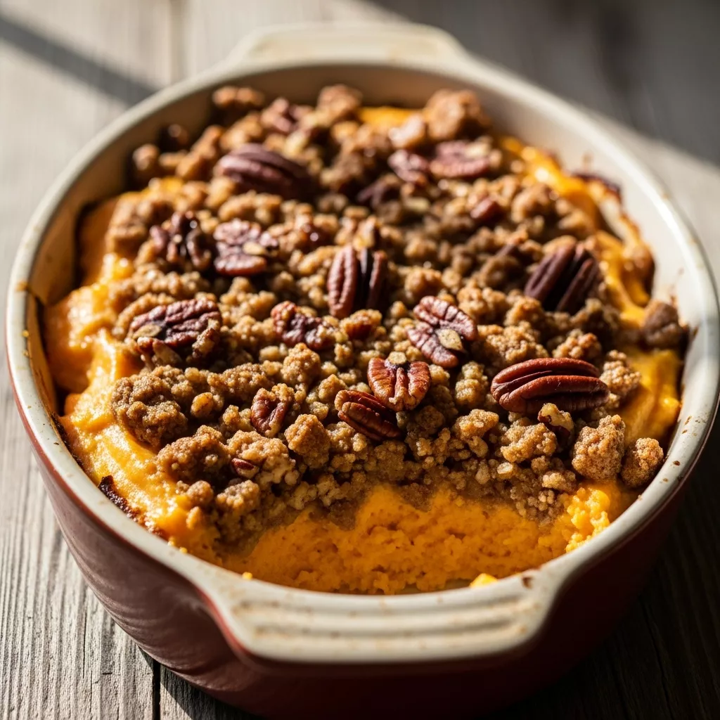 Dreamy Sweet Potato Casserole with Pecan Crumble Topping