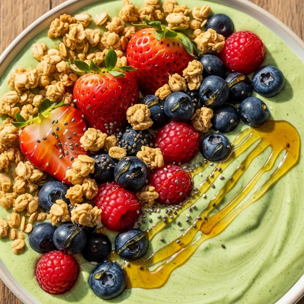 Vegan Breakfast Bowl: Vibrant Vegan Breakfast Power Bowl with granola and berries