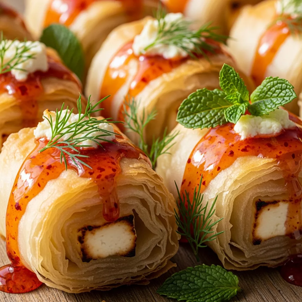 Oven Fried Feta Rolls: Crispy Oven-Fried Feta Rolls with Chili Honey