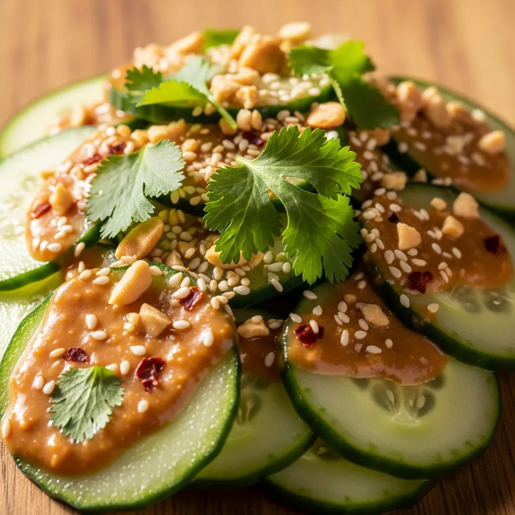 Spicy Peanut Cucumber Salad close-up hero shot