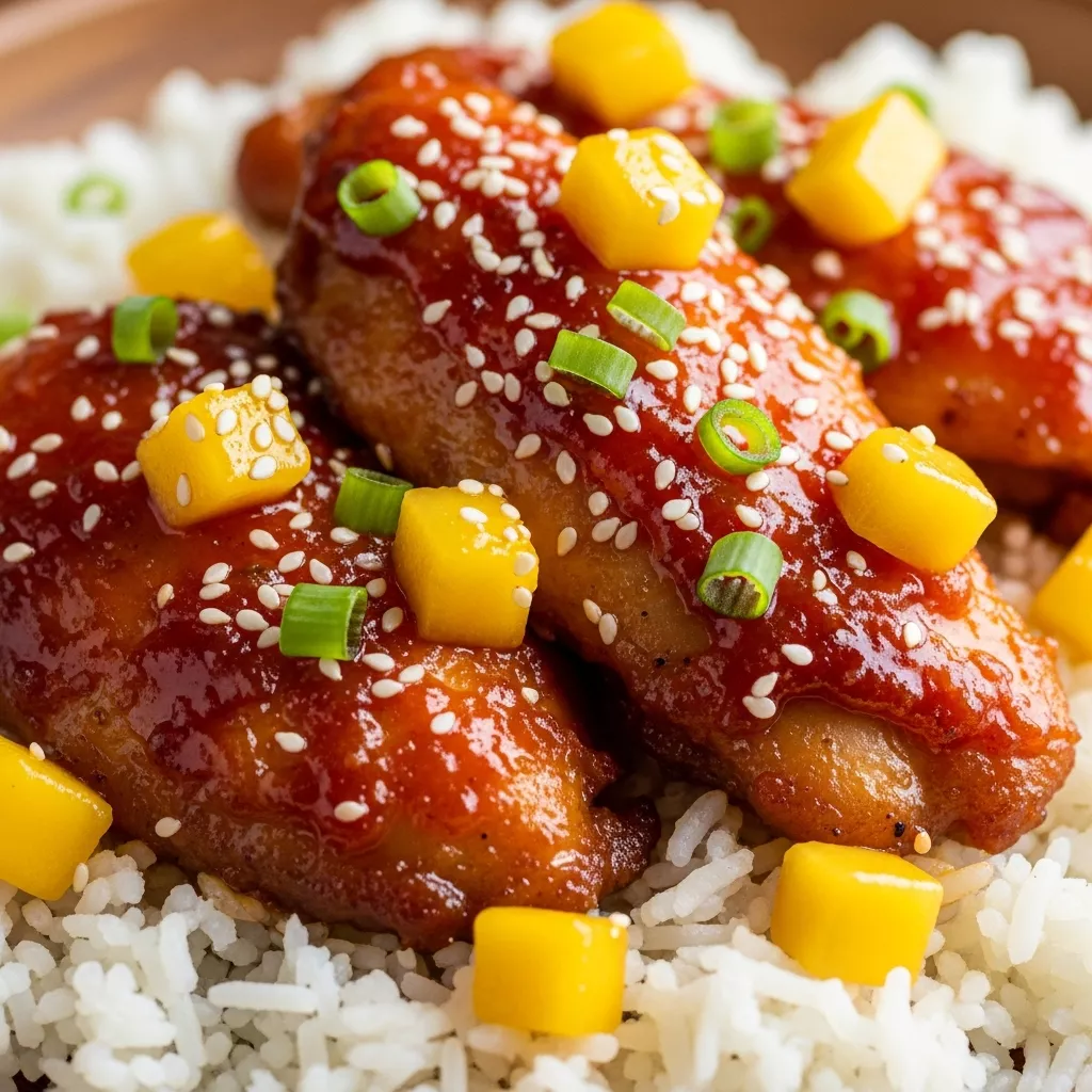 Mango Habanero Chicken: Fiery Mango Habanero Honey Garlic Chicken close-up