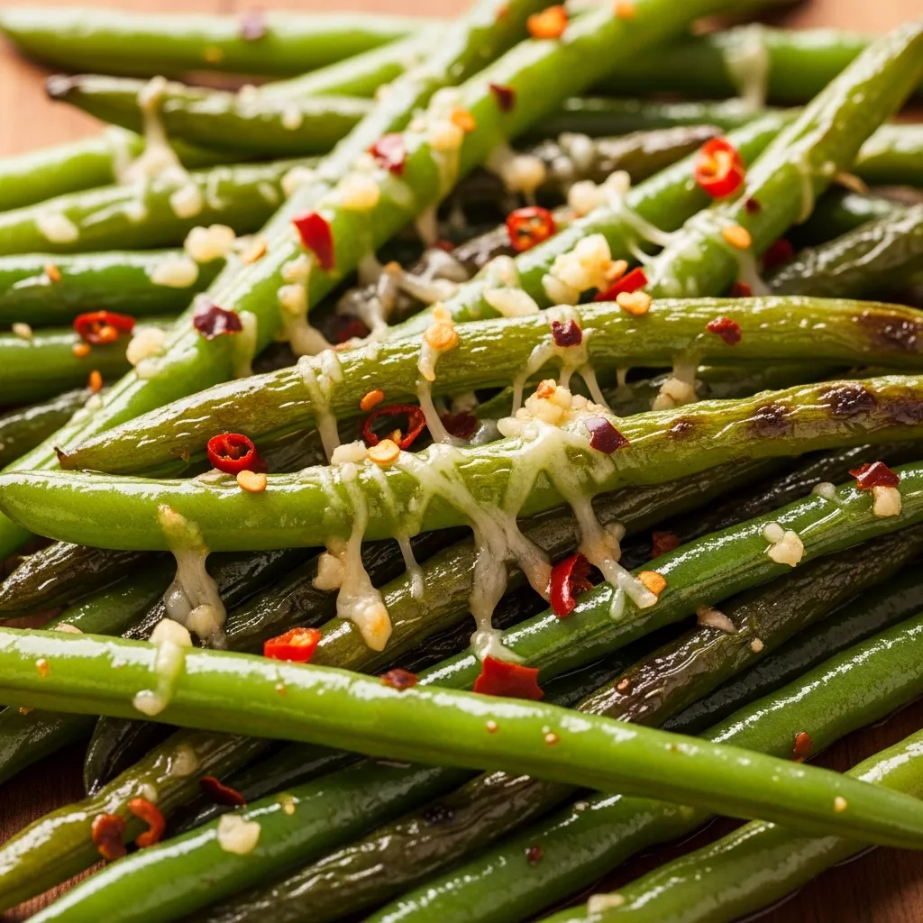 Irresistible Crack Green Beans with Garlic and Parmesan close-up