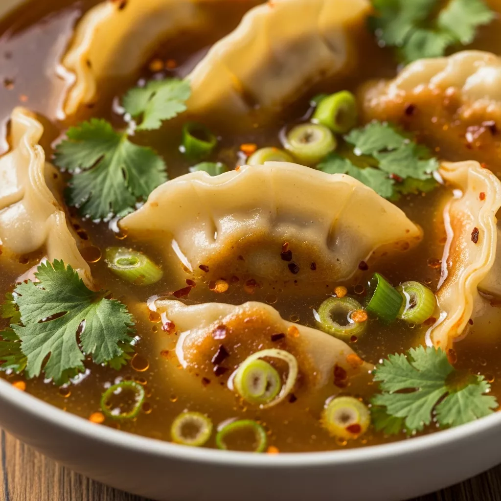 Cozy Thai Potsticker Soup close-up