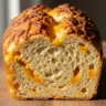 Delicious cheddar quick bread loaf with melted cheese