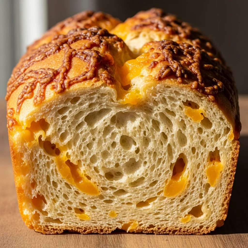 Delicious cheddar quick bread loaf with melted cheese